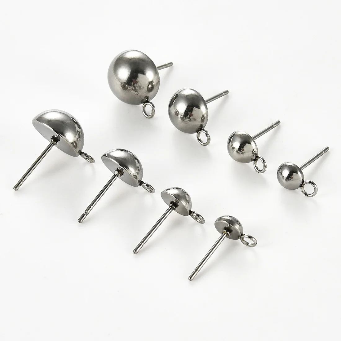 10Pcs Stainless Steel Stud Half Ball Ear Post with Ring 5/6/8/10MM Earrings Base Connectors Linkers DIY Jewelry Making Findings
