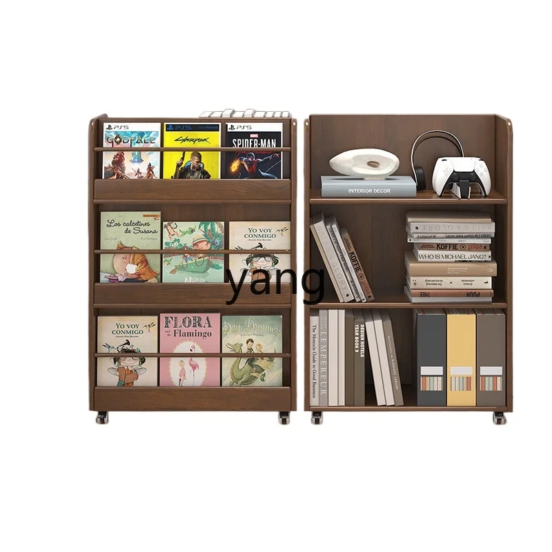 Yjq  Children's Picture Book Rack Baby Bookshelf Floor Storage Rack Movable Double-Sided Children's Magazine with Wheels