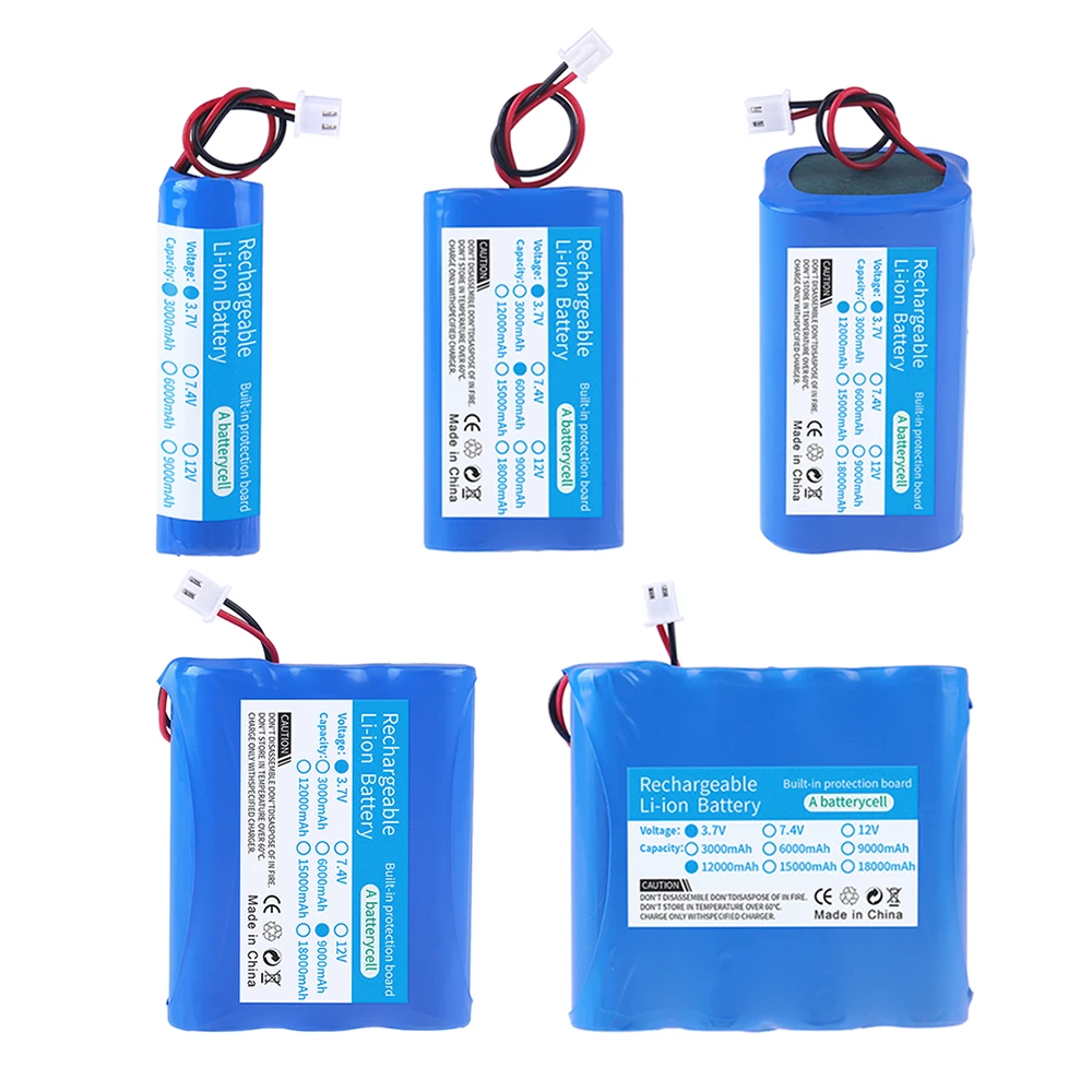 بطارية ليثيوم أيون لمكبر صوت بلوتوث ، مشغل صغير ، أضواء أمامية شمسية ، 18650 ، 3.7 فولت ، 3000 مللي أمبير ، 6000 مللي أمبير ، 9000 مللي أمبير ، 12000 مللي أمبير ، XH2.54 ، 2P Plug