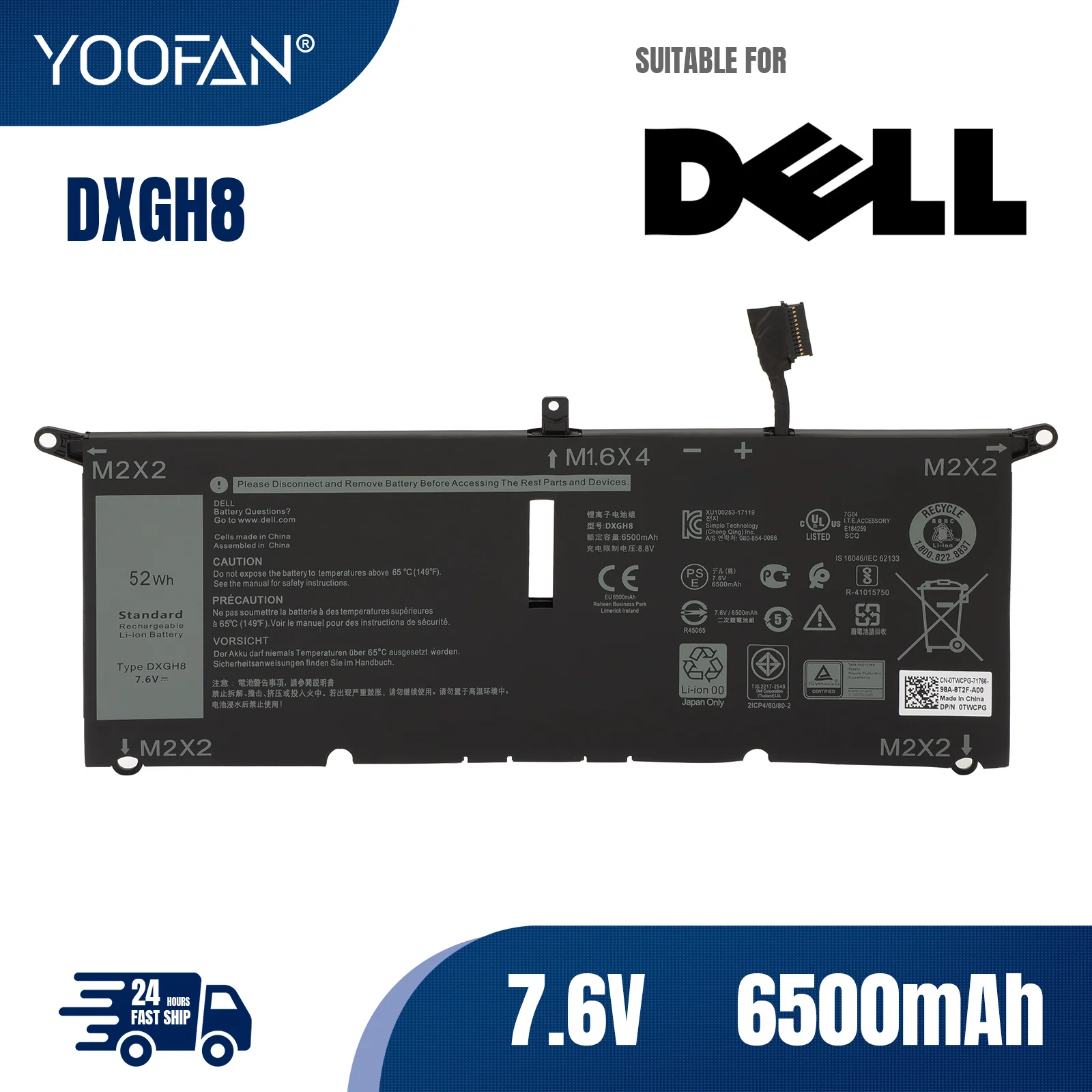 

YOOFAN DXGH8 Battery for Dell XPS 13 9370 9380 2019 Inspiron 13 7390 7391 2-in-1 5390 5391 7490 Latitude 3301 E3301 Vostro 5390