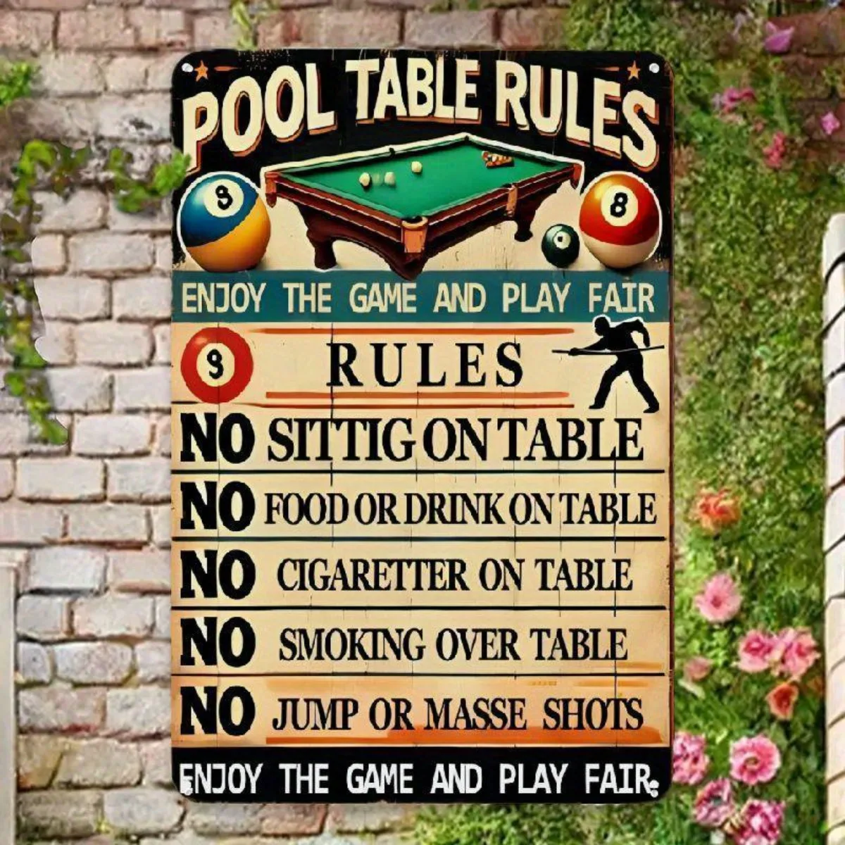 

Vintage Pool Table Rules Metal Tin Sign - 12x8inch 20x30cm Retro Wall Decor for Home, Bar, Cafe, Office & Farmhouse