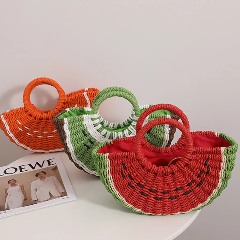 

Watermelon Tangerine Straw Women Shoulder Bags Luxury Designer Fashion Bohemia Female Crossbody Bag Handmade Cute Fruit Handbag