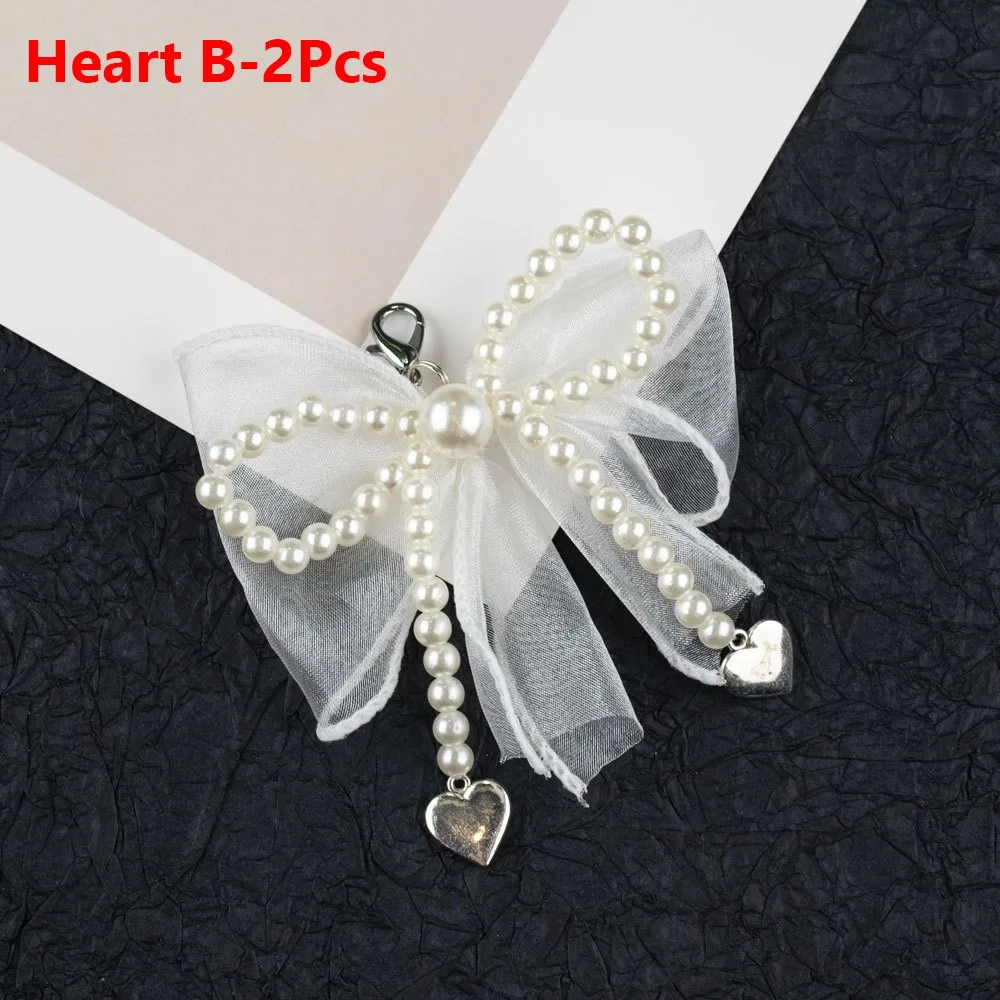 

2Pcs Silk Ribbon Pearl Bowknot Shoe Laces Charms Detachable DIY Shoelaces Charm Accessories Pendant Shoe Decoration Trainers