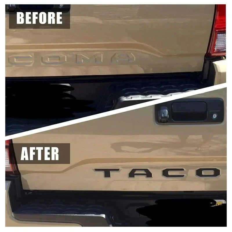 3D Raised Tailgate Insert Letters Emblem for Toyota Tacoma -2019 Emblem Inserts (Matte Black) - view 6