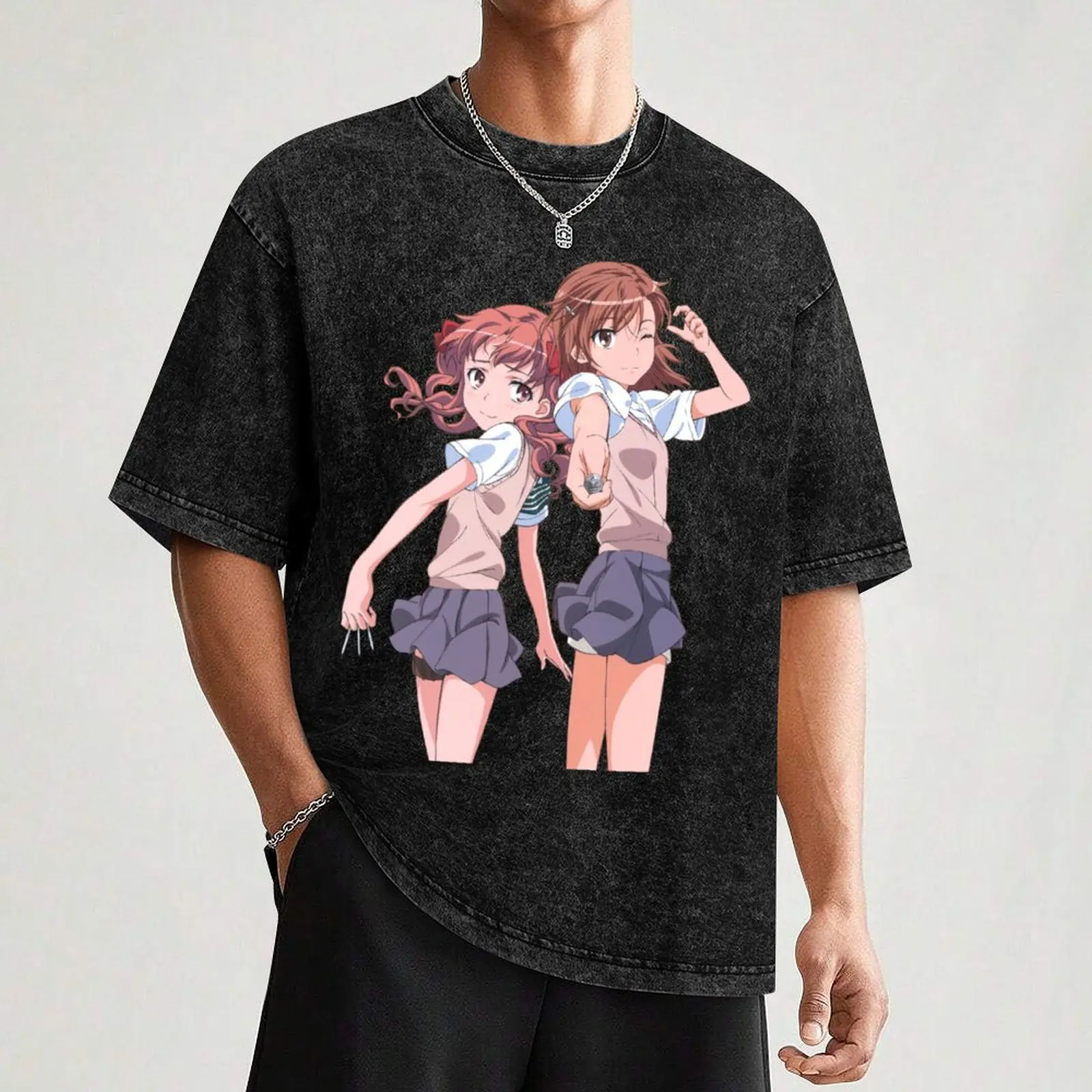 Toaru Kagaku- Misaka Mikoto & Shirai Kuroko T-Shirt Soft Casual Short Sleeve Cotton Tee