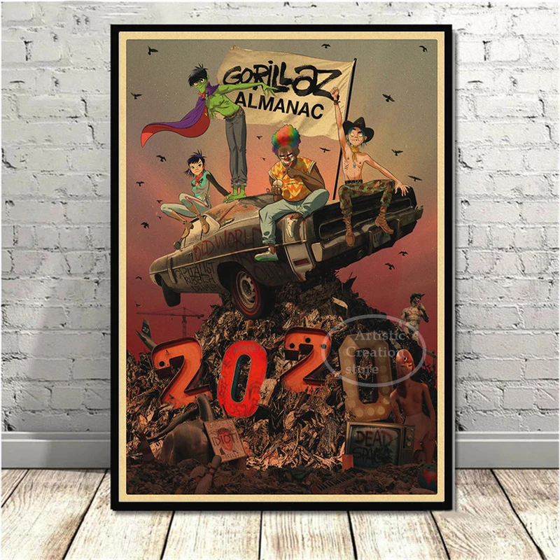 Vintage Nordic Pop Gorillaz Posters Pop Music Band Rapper Hip Hop Canvas Painting Wall Art Modern Livingroom Bar Club Home Decor