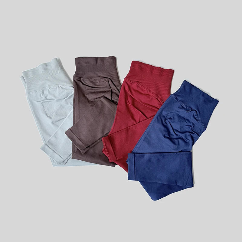 

Hot Sale Seamless Sport Yoga High Waist Pants Leggings Ribbed Band Sport Yoga Gym Running Quick Dry Scrunch Butt Pants