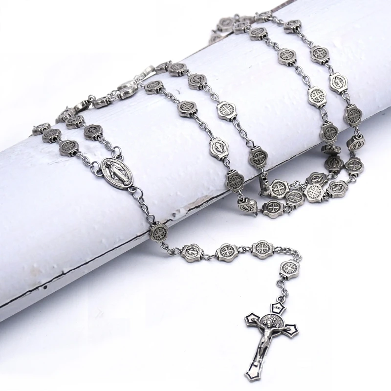 Vintage 8mm Beads Choker Rosary Necklace Crucifix Pendant Bethlehem Jerusalem Holy Land Suitable for Men Women Christian