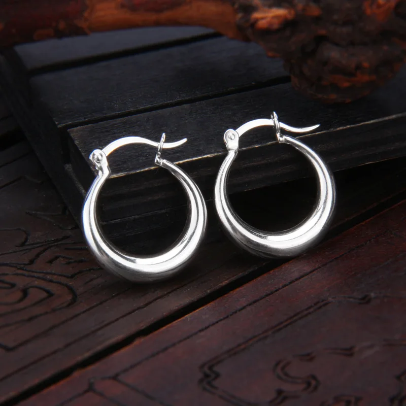 European, American and French Style S925 Sterling Silver round Ring Earrings Ear Ring Design Niche Minimalist Oval Temperament W