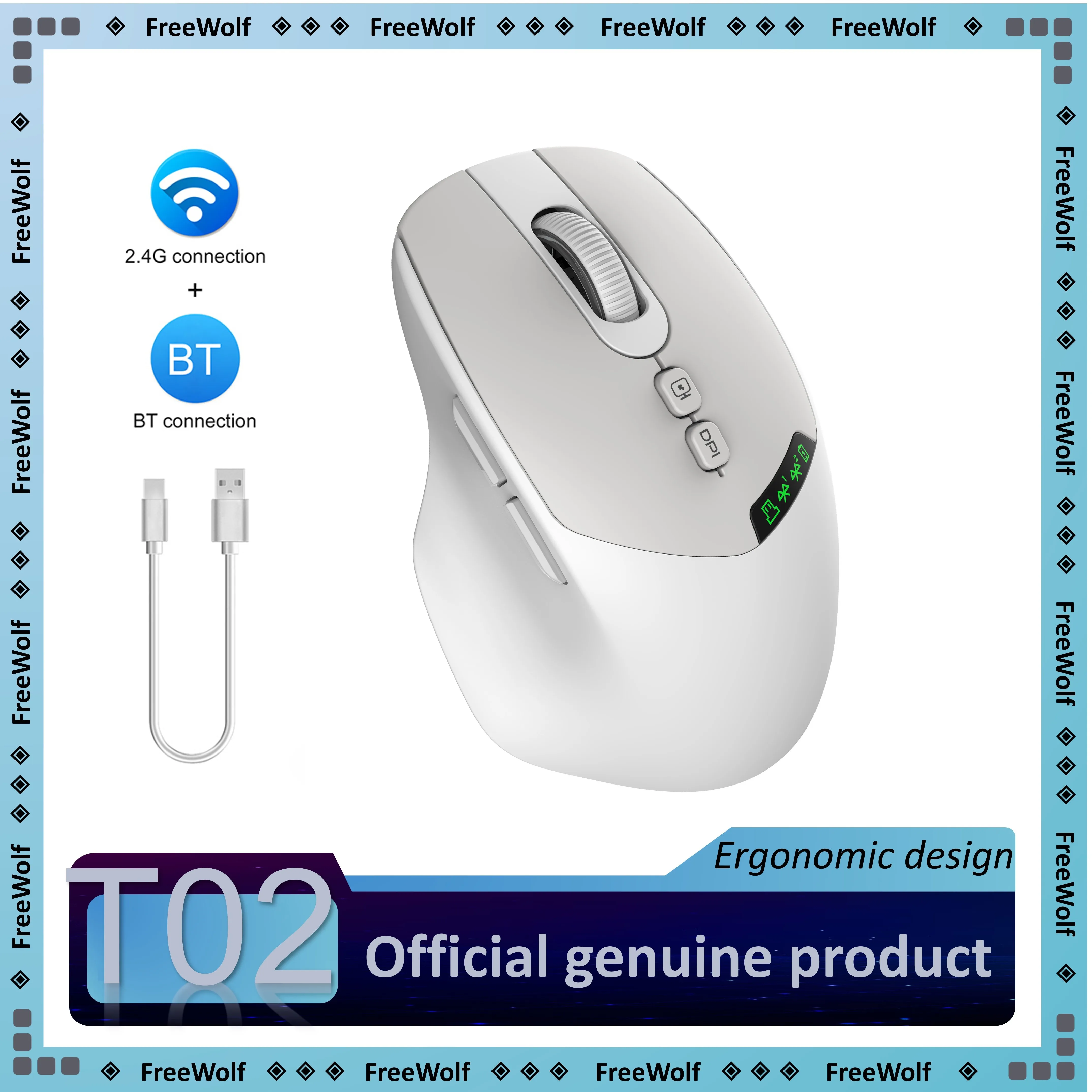 

APAYADO T02 Dual-mode Silent Wireless Mouse Dual Bluetooth/USB Connection, Rechargeable, Multi-DPI, Compatible with PC/Notebook