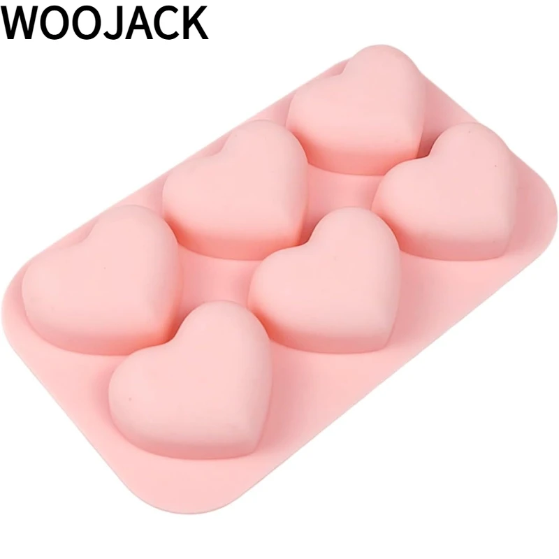 WOOJACK 6 Cavities Valentine's Day Heart Siilicoine Baking Mold Chocolate Candy Biscuit Ice Mould Kute Gifts Soap Candle Making