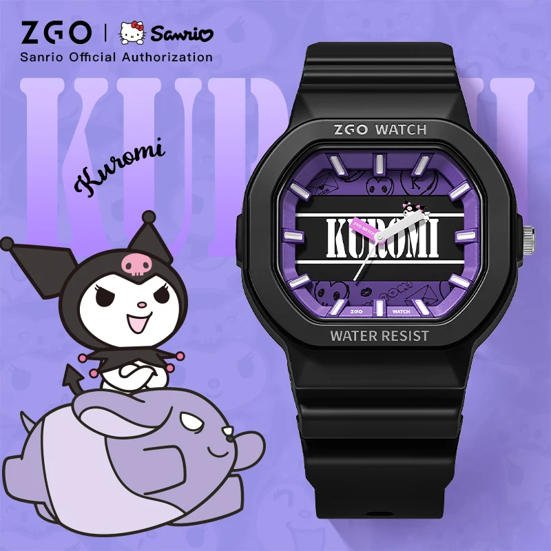 ZGO X Sanrio Kuromi แฟชั่นนาฬิกาควอตซ์เด็กนาฬิกากันน้ําสําหรับเด็กนักเรียนนาฬิกาข้อมือเด็กเหมาะสําหรับเด็กผู้หญิง 356