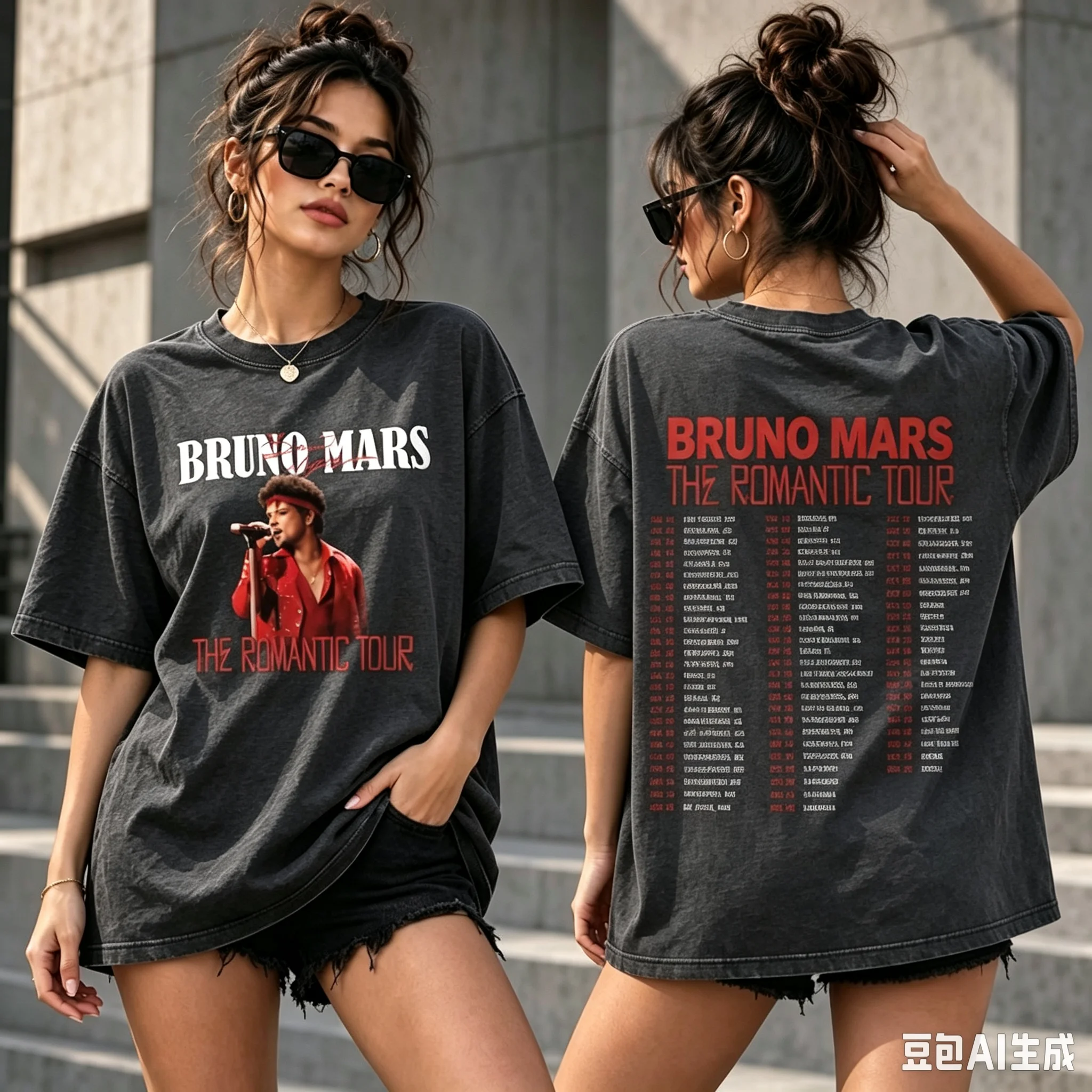Bruno Mars The Romantic Tour 2026 September T-Shirt Retro-Konzertmuster Bequemes Trendiges T-Shirt Bruno Mars Fan-Geschenk – Detail 5