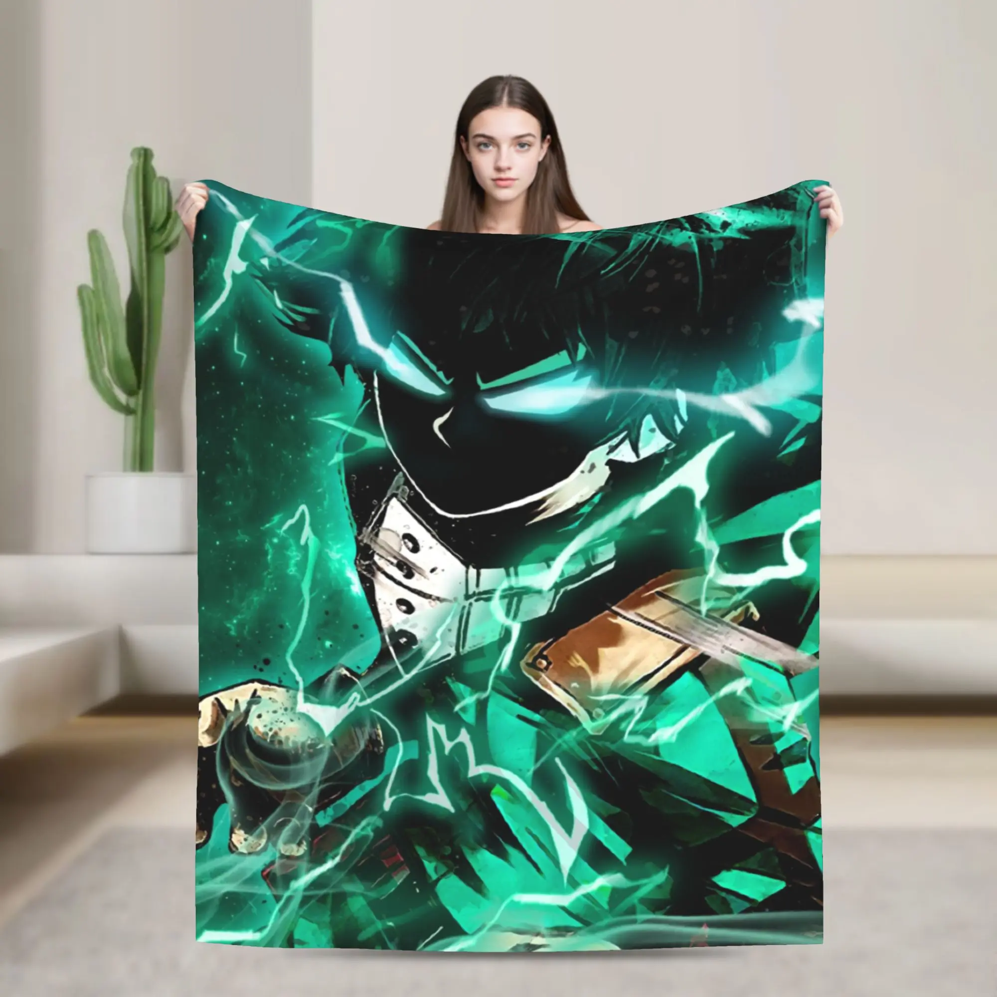 My Hero Academia Anime Blanket Midoriya Izuku Deku Plush Throw Blanket Summer Air Conditioning Printed Ultra-Soft Warm Bedsprea,