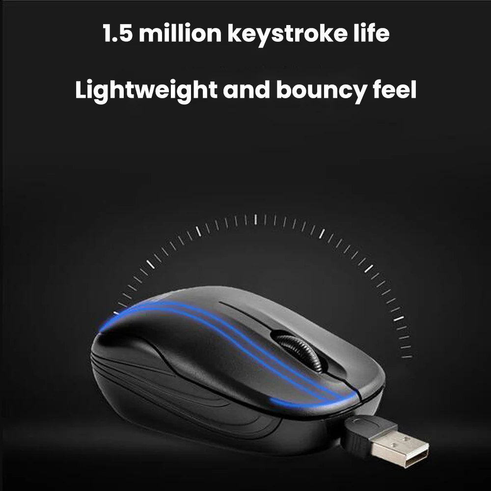 

1000DPI Optical Mouse Retractable Wired Gaming Mouse High Quality Computer Mouse Black