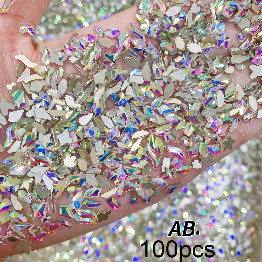 100 pçs aleatório prego strass mini cristal ab prata mix flatback vidro pedras de unhas gemas para unhas 3d diy manicure decorações