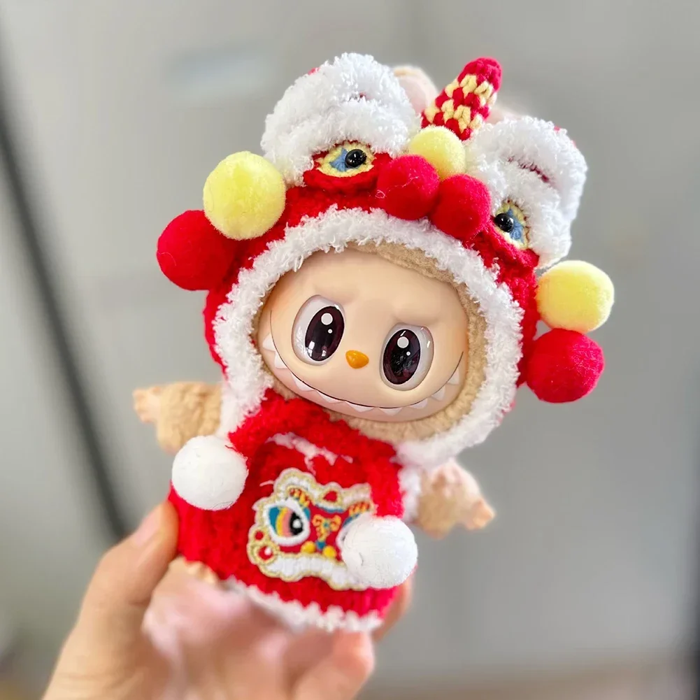 17cm Mini Doll'S Clothes Outfit Accessories For Korea Kpop Exo Labubu Idol New Year's happy handmade lion dance suit Clothing