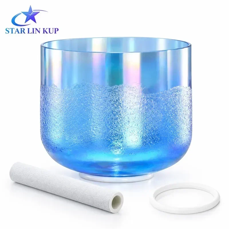 STAR LINKUP 6 Inch Clear Quartz Singing Bowl, Glacier Flowing Sand Cosmic Light 432Hz/440Hz Sound Healing Meditation With Mallet