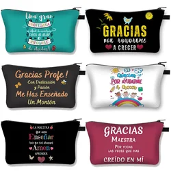 Gracias Maestra / Merci Maitresse Cosmetic Case Women Makeup Bags Casual Lipstick Bag Zipper Small Toiletry Bags Teacher 's Day