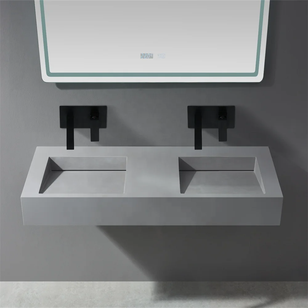 Solid Surface STONE Custom Made Solid Surface Modern Bathroom Furniture Double Wash Basin Sink Wall Hung Basin