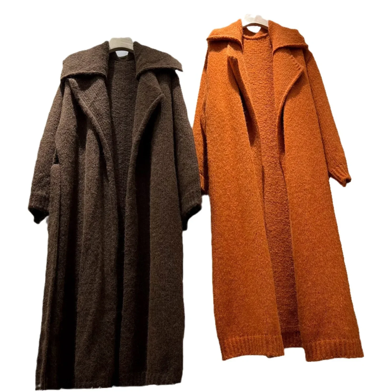 SuperAen Europa und Amerika Stil Orange Lange Pullover Mantel Damen Herbst und Winter Verdickte Lose Strickjacke Mäntel