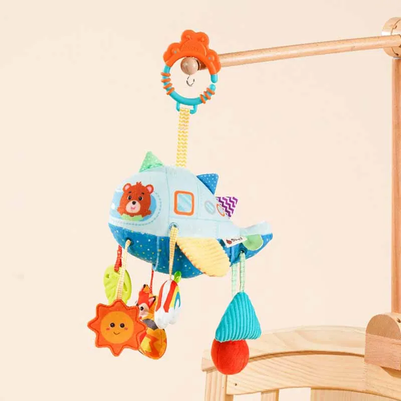 New Cartoon Cute Airplane Ship Baby Pull-wire Toys Car Hanging Bed Hanging Toys Baby 0-1 Years Old Plush Soothing Toys