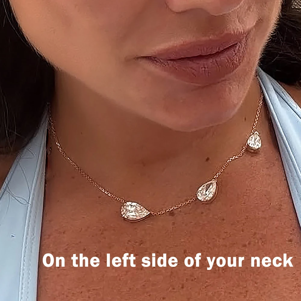 3-Stones Waterdrop Moissanite Pendant Necklace for Women 925 Silver 4-3-2Carat East West Pear Cut Diamond Neckchain Fine Jewelry