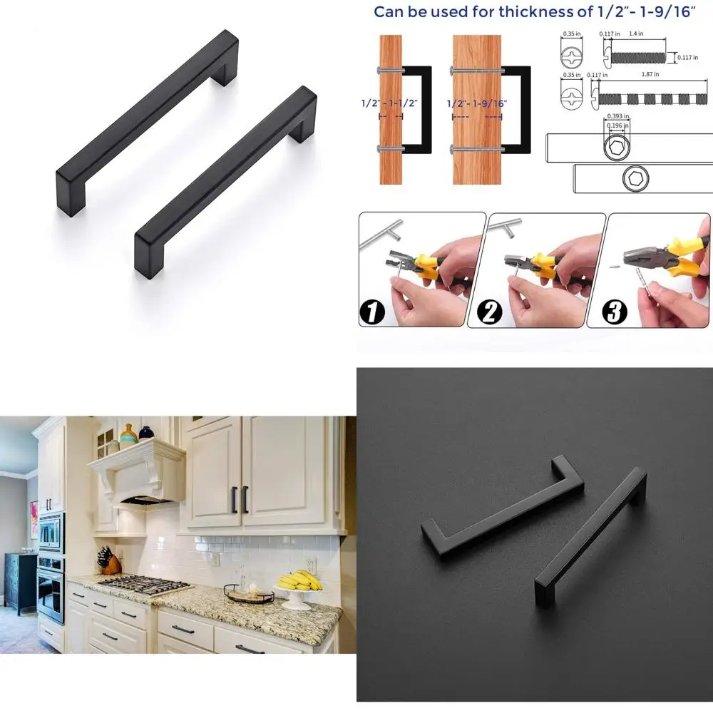 مقابض خزانة مربعة سوداء غير لامعة مقاس 5 بوصات للمطبخ والأدراج - تسحب الأجهزة للخزائن والخزائن