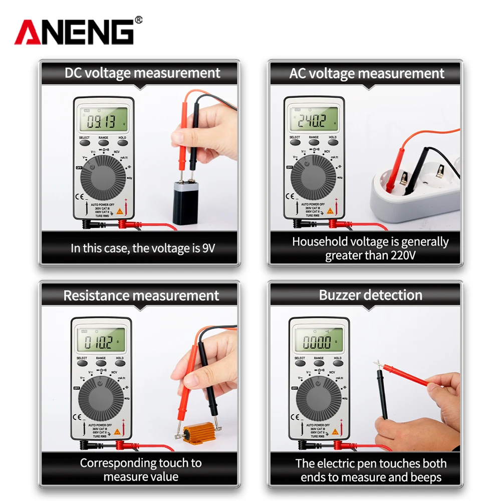 

ANENG AN101 Mini Digital Multimeter1999 T-RMS AC/DC NCV Capacitance Ammeter Voltmeter Tester multimetro digital profesional test