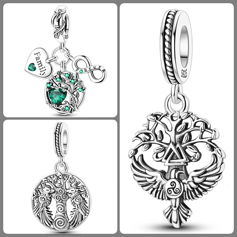 3-teiliges 925 Sterling Silber Lebensbaum-Charm-Set Familienbaum Herz Mond Sonne Schmetterling DIY Original Armband Halskette für Frauen – Detail 16