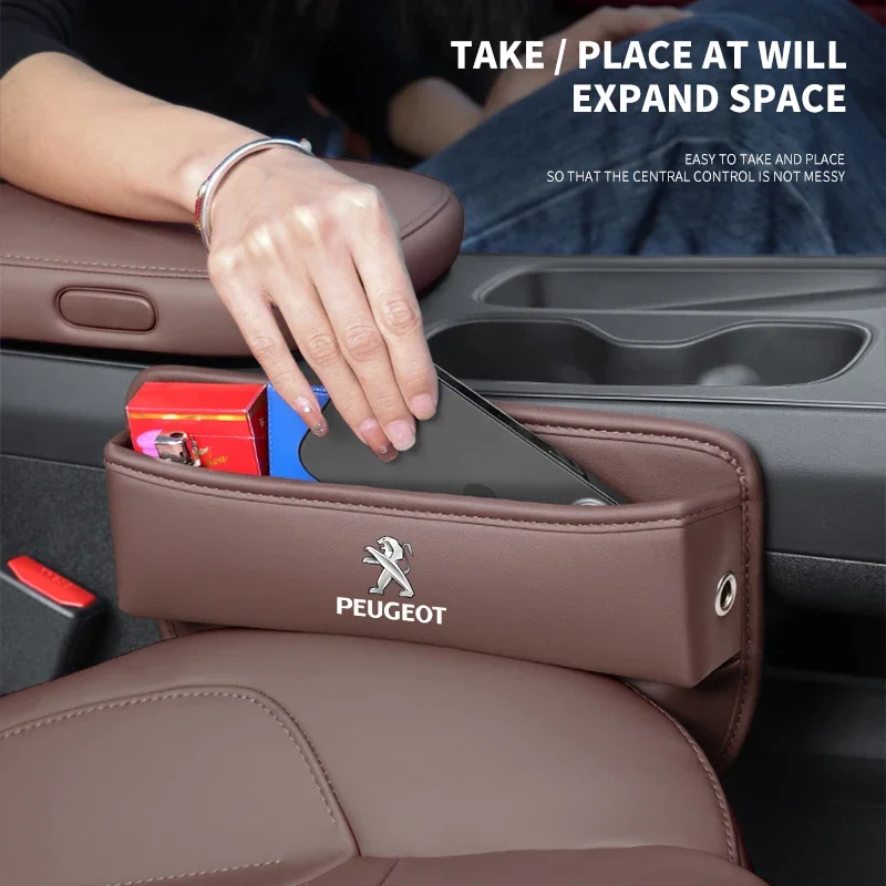 Leather Car Slot Storage Box Multi-function Seat Middle Gap Crevice Storage Box For Peugeot 208 306 307 308 508 106 107 108 2008