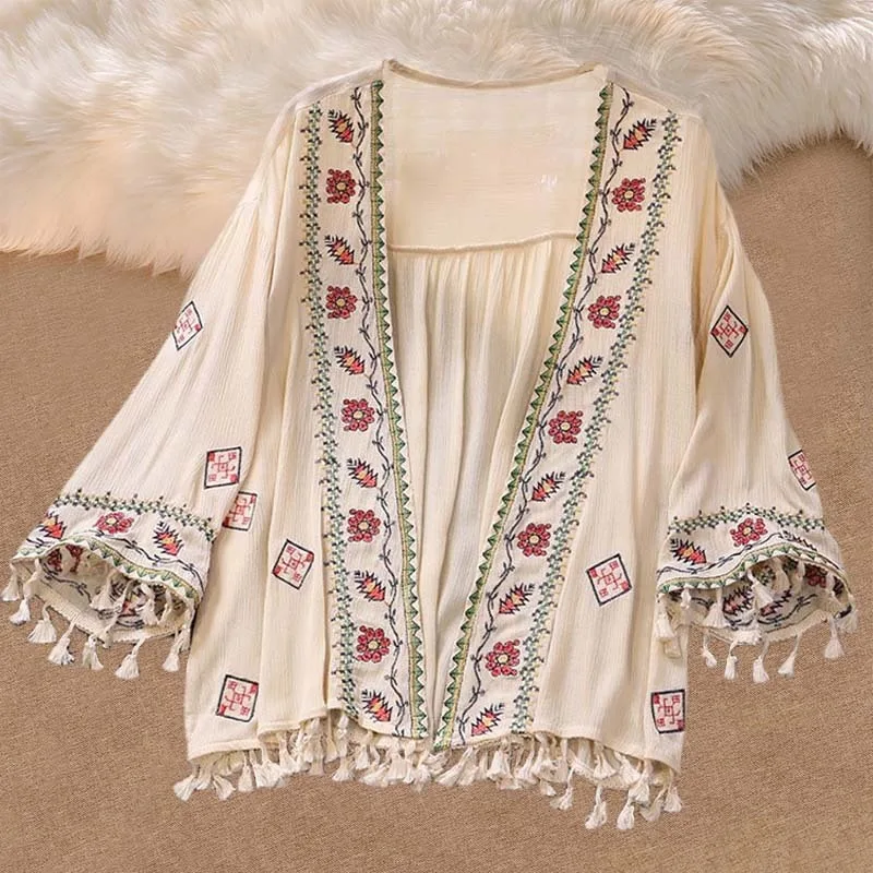 Estate delle donne Boho ricamo messicano bohémien top camicia tunica estate Cardigan estetico abbigliamento donna per la spiaggia