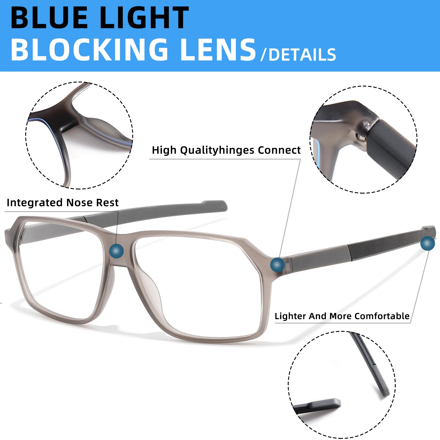 الرجال الرياضة نظارات مربع الضوء الأزرق قصر النظر وصفة طبية النظارات القراءة TR90 العصرية اللونية عدسة الجبلية دراجة نظارات + 1 #4