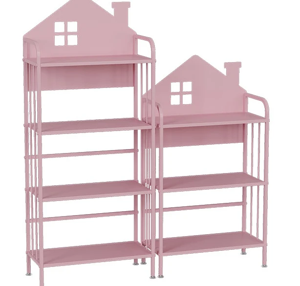 Multi story iron children's bookshelf, floor to ceiling bay window storage rack bedside storage bookshelf in a small