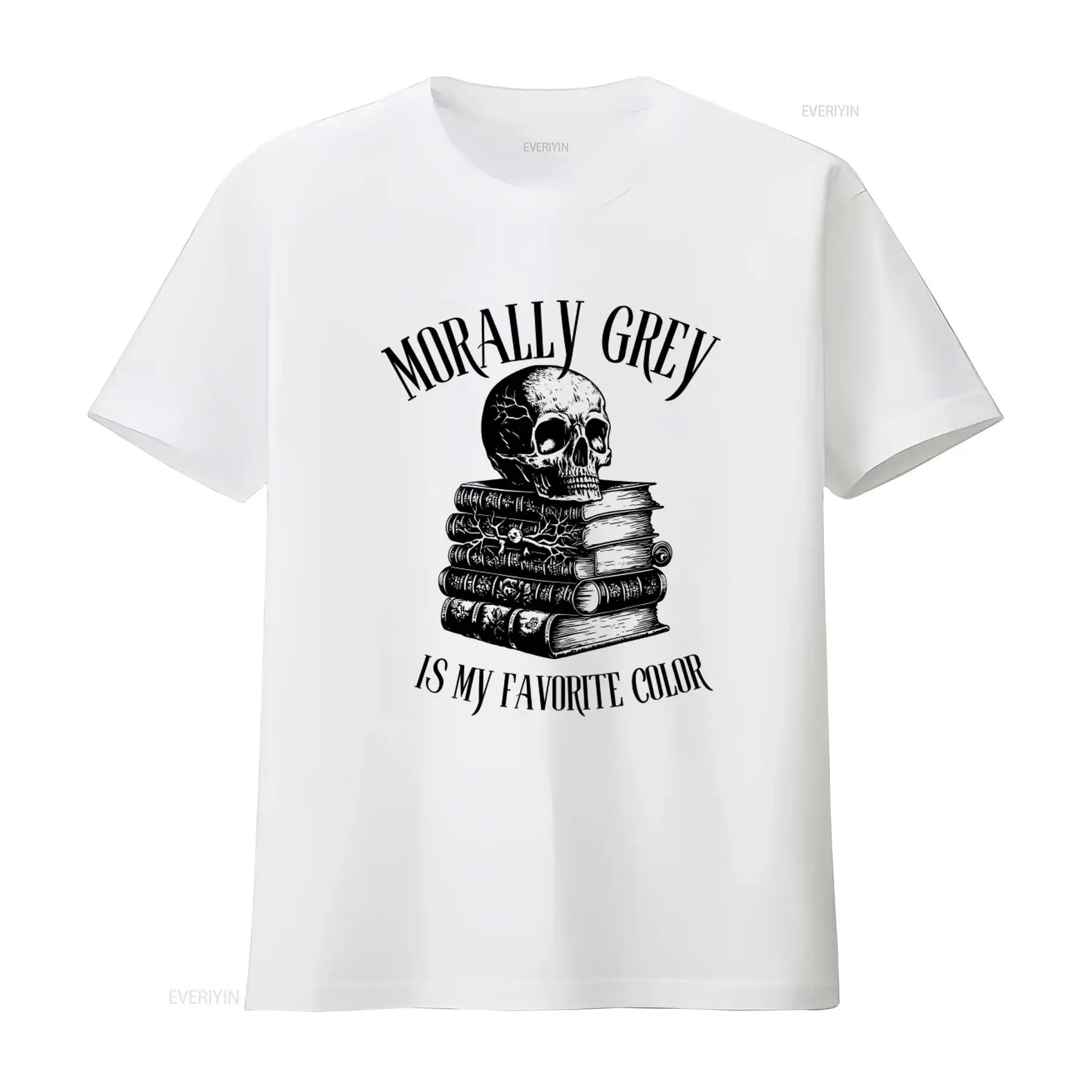 Morally Grey is My Favorite Color Skull Books T Shirt Dark Romance Gothic Print vintage Washed fashion streetwear Soft