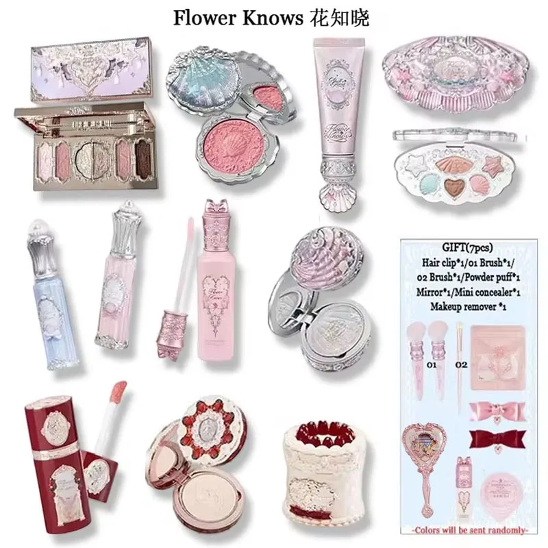 Flower Knows 4/5 Stück All-In-Make-up-Set, Perlen-Lidschatten-Palette, Lipmud, Lipgloss, Rouge, Concealer, Primer, Lotion-Werkzeug, Kosmetik-Set