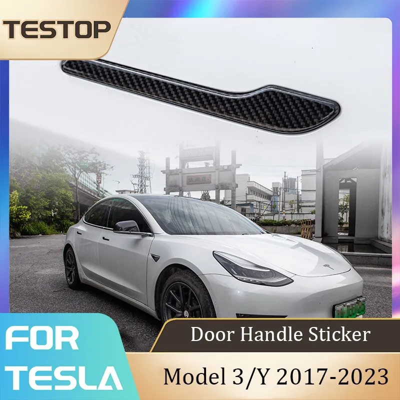 

4Pcs/Set Car Door Handle Protection For Tesla Model 3/Y 2023 Real Carbon Fiber Accessories ABS Sticker Auto Parts 2022 2021