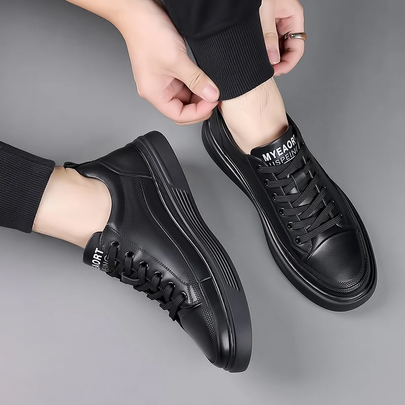 Luxury Men‘s Shoes outdoor fashion Casual Black Male Sneakers Breathable Leather Shoes for Men flats Autumn Fashion sneakers