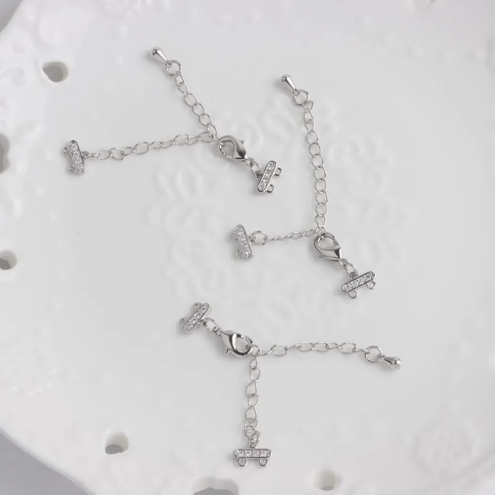 

18K Copper-plated Gold Color Zircon Ending Buckle Handmade DIY Accessories Bracelet Lobster Buckle Double-row Extension Chain