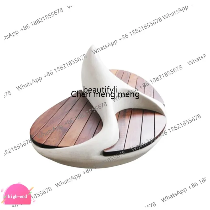 

ss26 Fiberglass Lounge Chair Outdoor Wood Veneer Shopping Mall Public Area Waiting Chair Square Park Stool