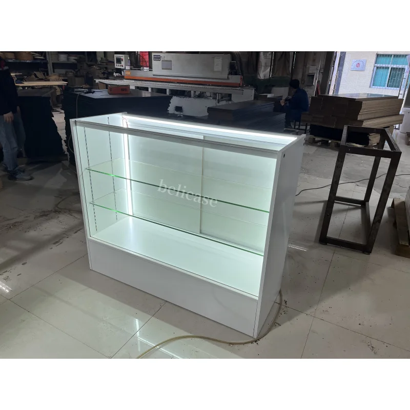 Customized-hot sale glass display showcase with LED light jewelry wooden display smoke retail shop tempered glass cabin