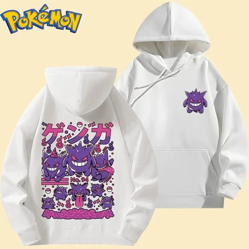 Imagen 2 del producto Sudadera con capucha de algodón con estampado de Pokémon Gengar de dibujos animados para hombres y mujeres Otoño e Invierno nuevo Y2K Harajuku suéter Casual de gran tamaño Top