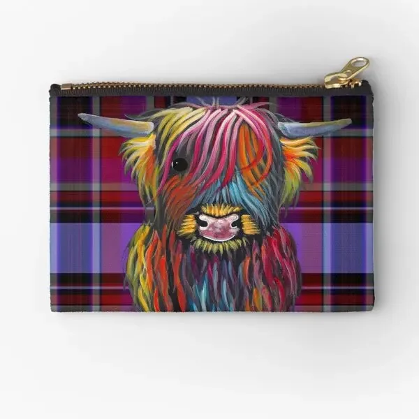 

Scottish Highland Cow Tartan Bravehear Zipper Pouches Small Storage Coin Money Underwear Women Pocket Bag Key Pure Wallet