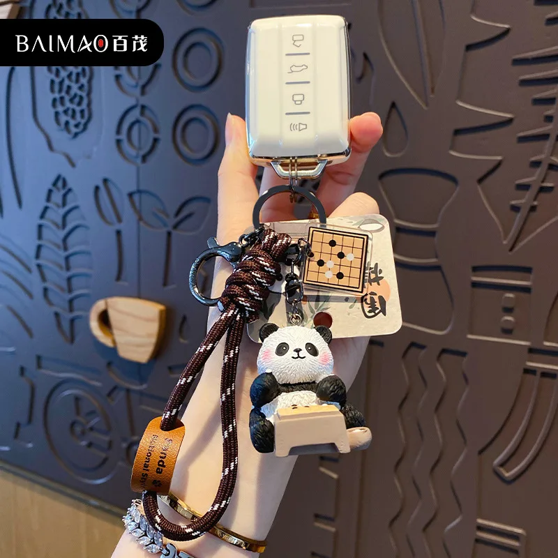 Chinese-Style Panda Keychain Exquisite Resin Key Chain Adorable Bag Charm Accessory Car Keychains