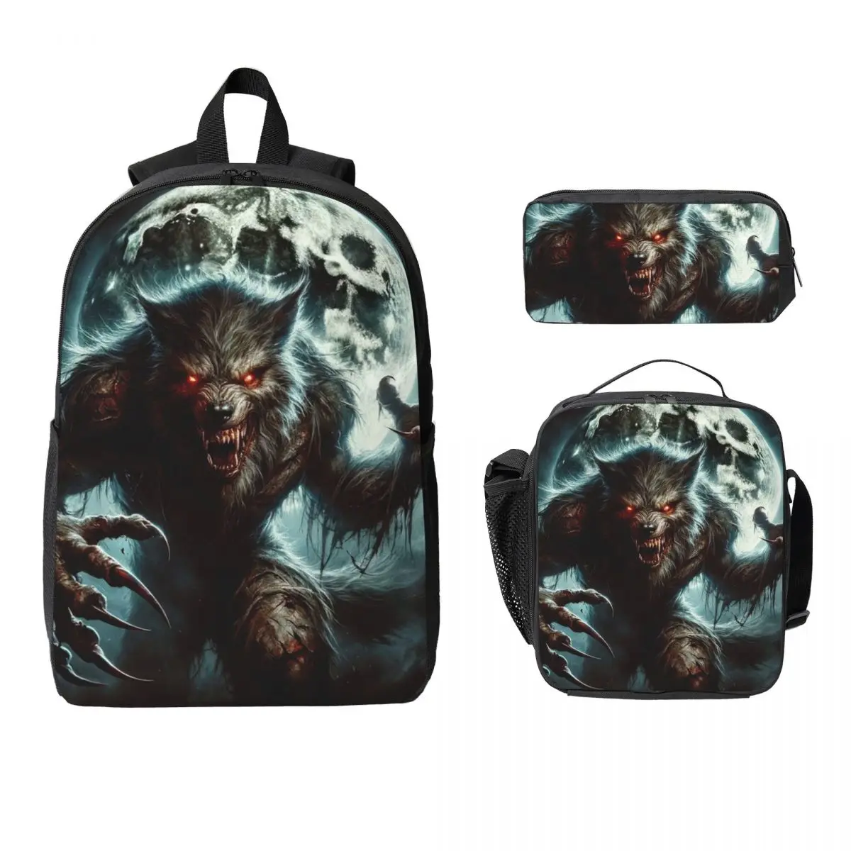 

Werewolf In The Moonlight Backpack Student BookBag School Bag Laptop Shoulder Bags 3ps Insulated Lunch Bag Pencil Case