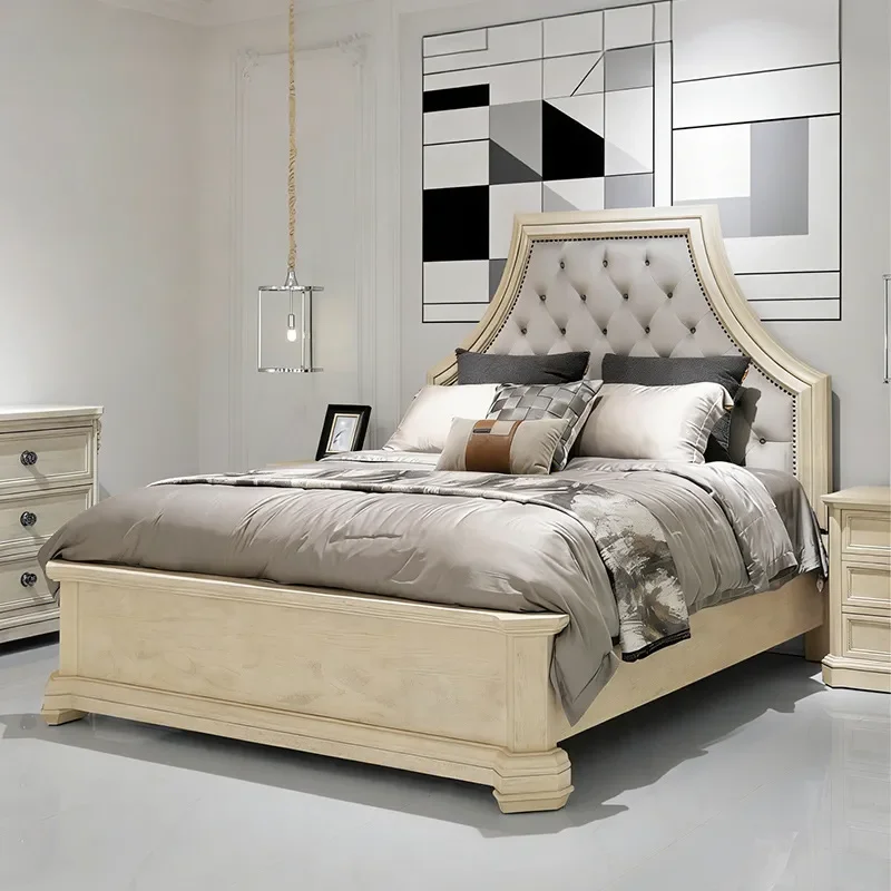 Meike Art American French Architecture Revival Solid Wood Bed Retro Carved High Back Light Luxury European Double Bed