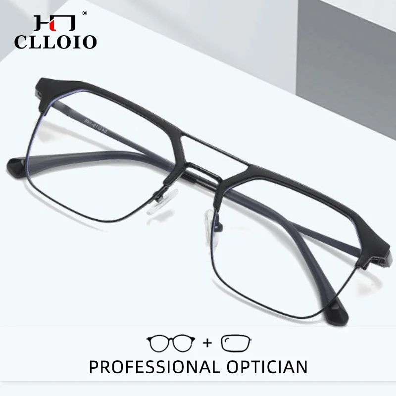 CLLOIO Vintage Durable Business Anti Blue Light Reading Glasses Alloy Anti-Reflection Myopia Glasses Custom Prescription Eyewear
