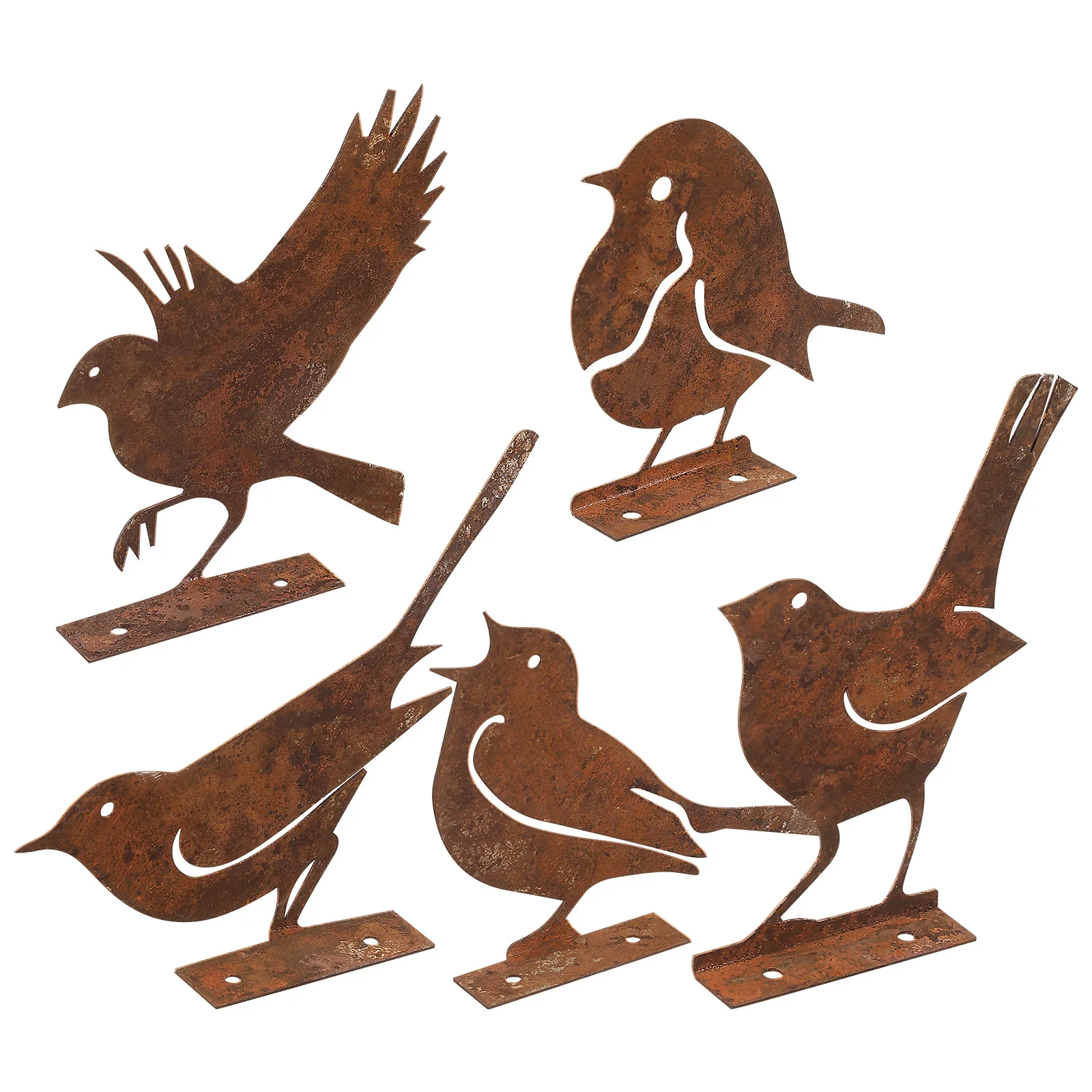 

5pcs Five Bird Ornaments Rustic Iron Garden Statues Metal Fence Decorations Outdoor Yard Lawn Status
