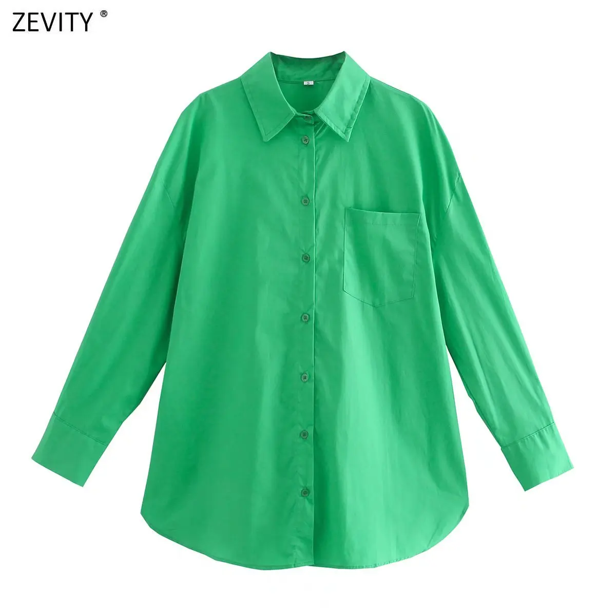 Zevity Vrouwen Fashion Snoep Kleuren Zakken Patch Losse Poplin Blouses Dames Lange Mouwen Zaken Shirts Blusas Chic Tops LS731