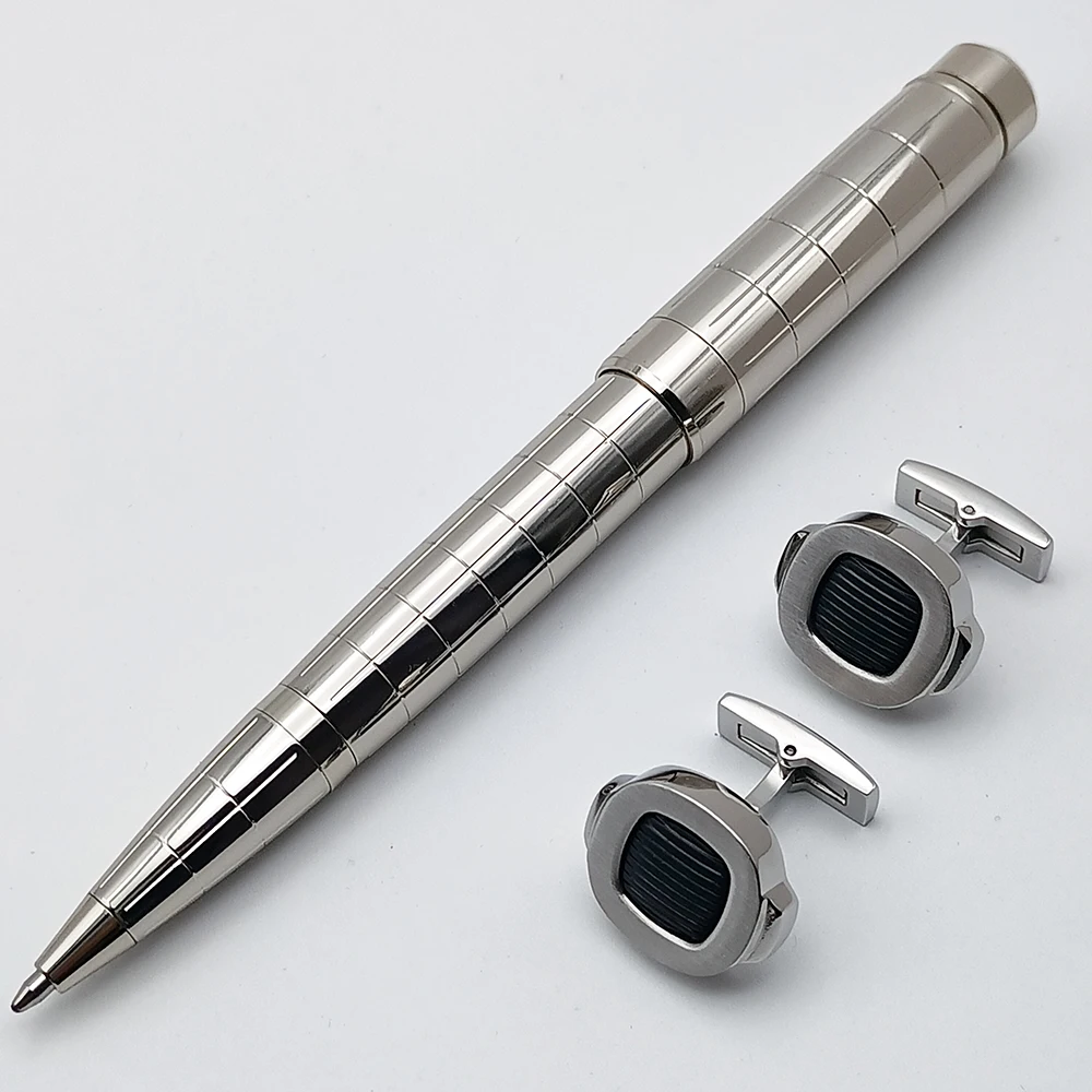 Luxury Metal Silver Checkered PP Ballpoint Pen Fashion Writing Supplies Business Office And School Nautilus Cufflink